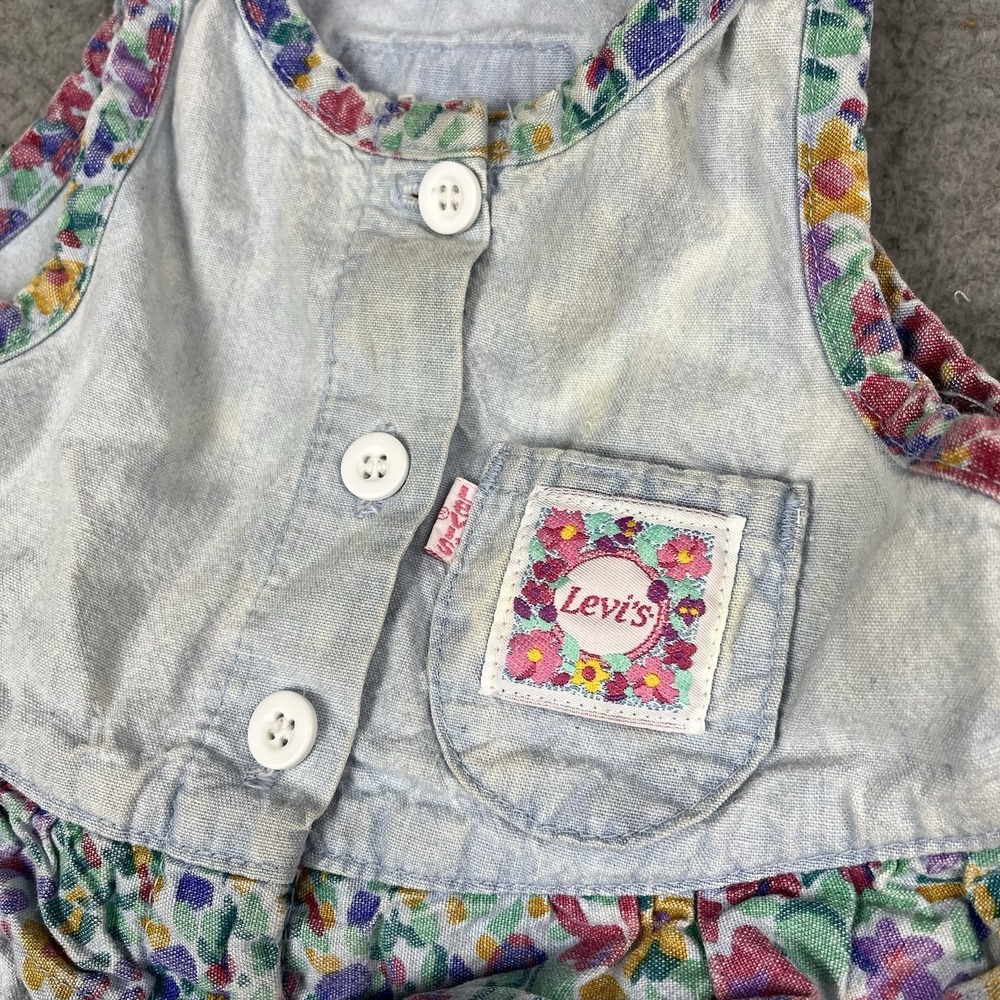 VTG 80's Levi's Denim Dress Girls Size 12M Logo Little Levi's Floral Pattern USA - Picture 2 of 15